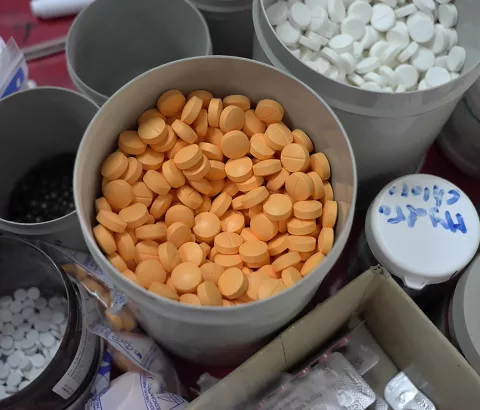 So called “orange pills” (Amoxicillin), an antibiotic very popular among patients in Ahmed Shah Baba hospital in Kabul. Photograph by Doris Burtscher